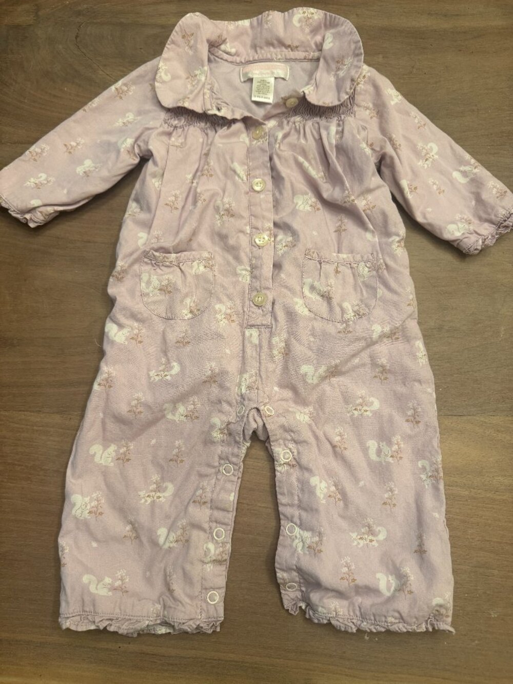 Janie and Jack Lavender Squirrel Woodland Coverall Romper 3-6M